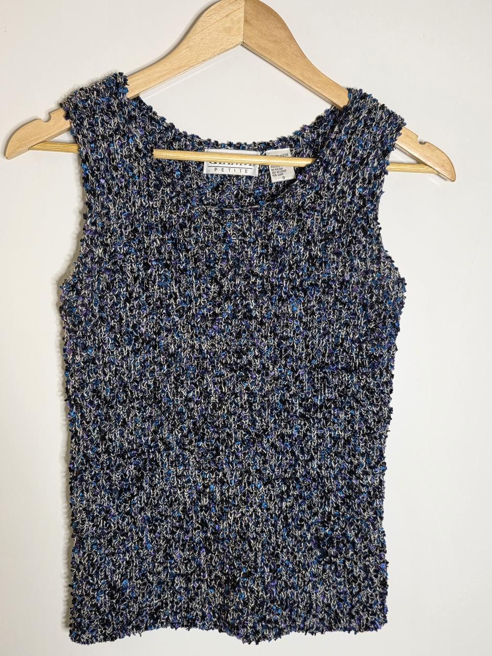 Gianni Petite Blue Speckled Knit tank top Size Small Stretchy layering